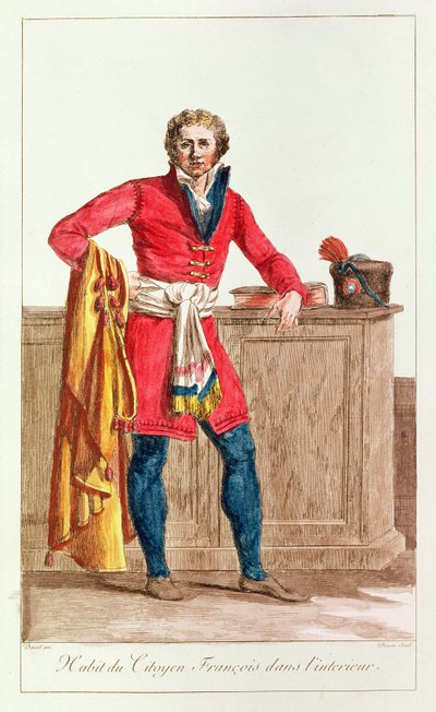 Civilian costume for a French citizen for indoors, engraved by Vivant Dominique Denon by Jacques Louis David